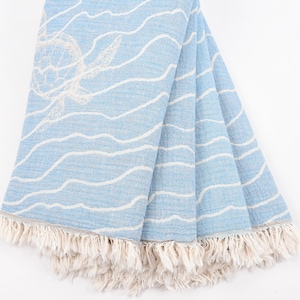Personalized Beach Towel, Bridesmaid Gift, Wedding Favor, Turquoise Sea Turtle Handwoven Turkish Cotton 33x67