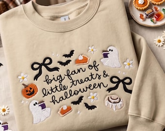 Halloween Ghost Sweatshirt, Embroidered Spooky Crewneck, Trick or Treat Pullover, Fall Gift