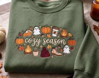 Cozy Season Sweatshirt, Embroidered Autumn Crewneck, Cute Fall Pullover, Halloween Gift