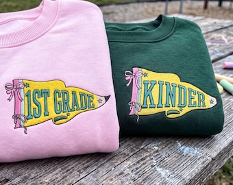 Grade Pennant Sweatshirt, Embroidered Kids Crewneck, Back to School Outfit, First Day Gift