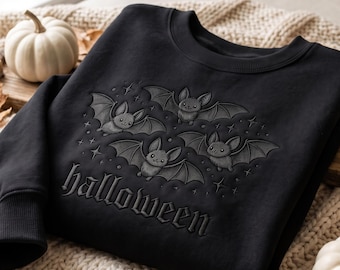 Halloween Bat Sweatshirt, Embroidered Gothic Crewneck, Spooky Fall Pullover, Bat Lover Gift