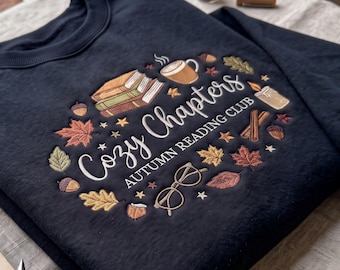 Custom Autumn Reading Club Sweatshirt, Embroidered Book Lover Crewneck, Personalized Fall Pullover, Reader Gift