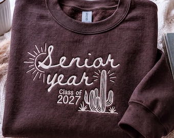 Senior Year Sweatshirt, Class of 2027 Western Crewneck, Embroidered Cowgirl Graduation Gift