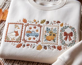 Fall Harvest Sweatshirt, Embroidered Pumpkin Crewneck, Autumn Farmhouse Pullover, Thanksgiving Gift
