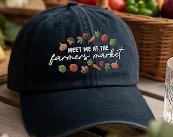 Farmers Market Embroidered Vegetable Washed Hat, Baseball Cap, Veggie Garden Gift