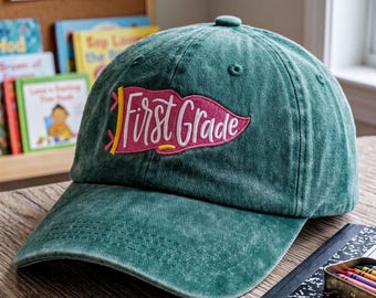 Grade Level Washed Hat, Embroidered School Pennant Cap, Back to School Teacher Gift