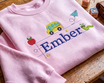 Personalized Kids Sweatshirt, Embroidered Name, First Day Outfit, Back to School Gift