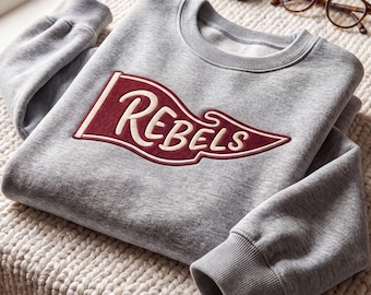 Personalized Pennant Sweatshirt, Embroidered School Spirit Crewneck, Custom Team Name Gift, Vintage Campus Pullover