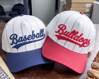 Personalized Script Trucker Cap, Embroidered Vintage Stripe Hat, Baseball Softball Team Gift, Game Day