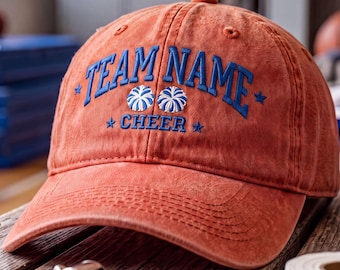 Custom Cheer Washed Hat, Embroidered Team Name Cap, Personalized School Spirit Gift, Game Day Coach Hat
