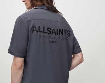 AllSaints Underground Short Sleeve Grey Shirt Relaxed Fit Viscose - Size S