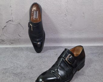 40 EU (7 VS) Stemar by Moreschi loafers Italiaanse zwarte leren slip-ons met monniksband