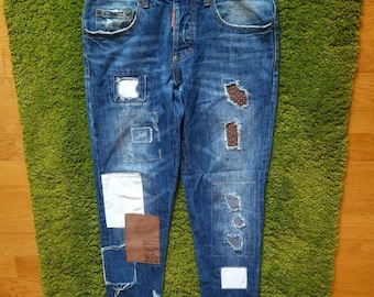 Size 31 Vintage Mens Blue Jeans Dsquared2 Frayed Denim Distressed Pants Slim-Fit