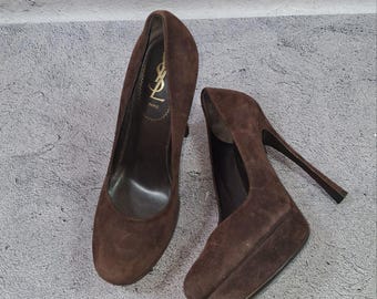 Yves Saint Laurent Brown Suede  Stiletto Heels 38 Eu (7 US) Italian Pumps Tribtoo YSL