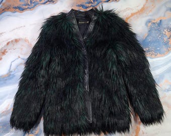 Maat S - Balmain x HM-damesjas zwart/groen imitatiebont en leer