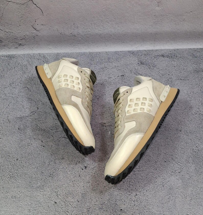 Sneakers Valentino Garavani RockRunner Damen Beige Leder & Wildleder Trainer 37 Eu (6.5 US) Schuhe Bild 5
