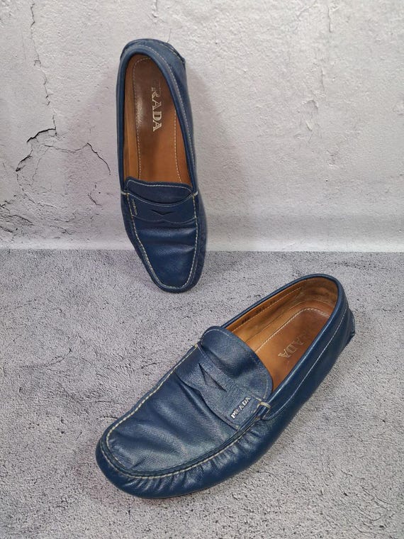Blue Slip on Prada Leather Moccasins Loafers 43 Eu (9.5 US  display picture 3