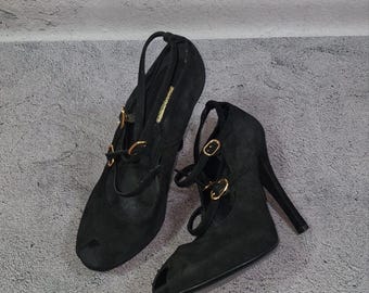 Dolce & Gabbana Black Suede Slingback Heels 38.5 Eu (7.5 US) Loafers Italian Pumps