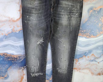 W37 L33 grijze herenjeans Dsquared2 gerafelde denim distressed broek slim-fit
