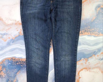Damesblauwe jeans John Galliano stretchdenim slim distressed broek maat 30-31 (l)