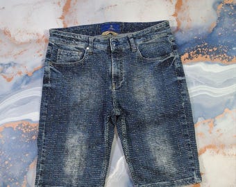 Maat 32 (M) Blauwe herendenimshort Bottega Veneta met geometrisch structuurpatroon