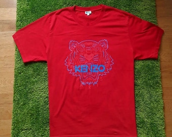 Camiseta roja Kenzo Paris con logo de tigre grande - Tallas L-XL