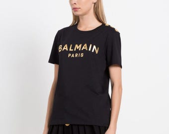 Camiseta Balmain para mujer con logo grande y botones - Talla M