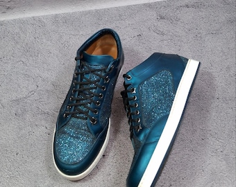 Sneakers Jimmy Choo Miami Leather Trainers 37.5 Eu (6.5 US) Diamond Shoes With Glitter