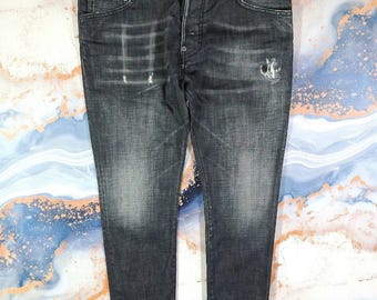 W34 L30 Mens Gray Jeans Dsquared2 Frayed Denim Distressed Pants Slim-Fit