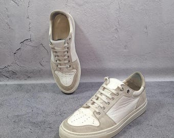 42 Eu/ 8.5 US leer- en suède sneakers AMI Alexandre Mattiussi Paris Shoes
