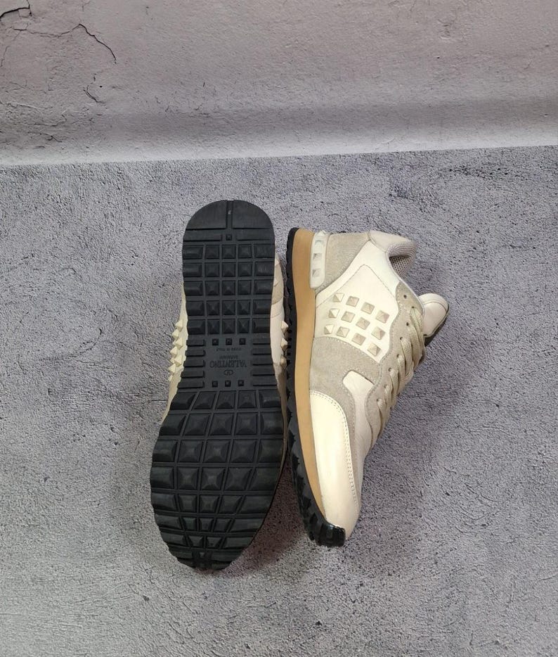 Sneakers Valentino Garavani RockRunner Damen Beige Leder & Wildleder Trainer 37 Eu (6.5 US) Schuhe Bild 4