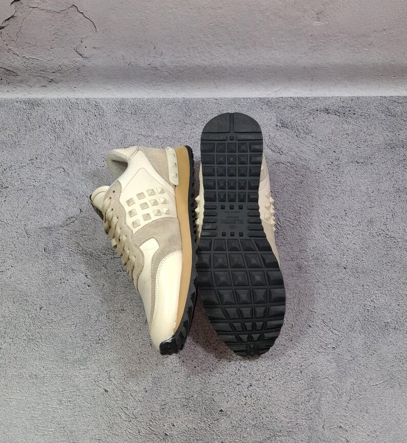 Sneakers Valentino Garavani RockRunner Damen Beige Leder & Wildleder Trainer 37 Eu (6.5 US) Schuhe Bild 6