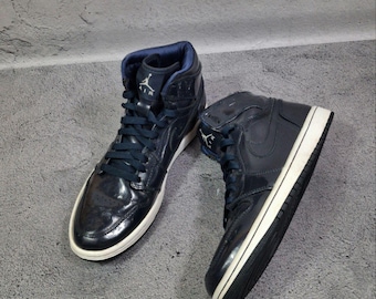 Zapatillas de baloncesto Air Jordan 1 Retro Dark Obsidian High de cuero azul vintage, talla 41 EU/8 US