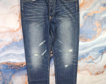 W32 L32 blauwe herenjeans Vivienne Westwood gerafelde denim vintage rechte broek