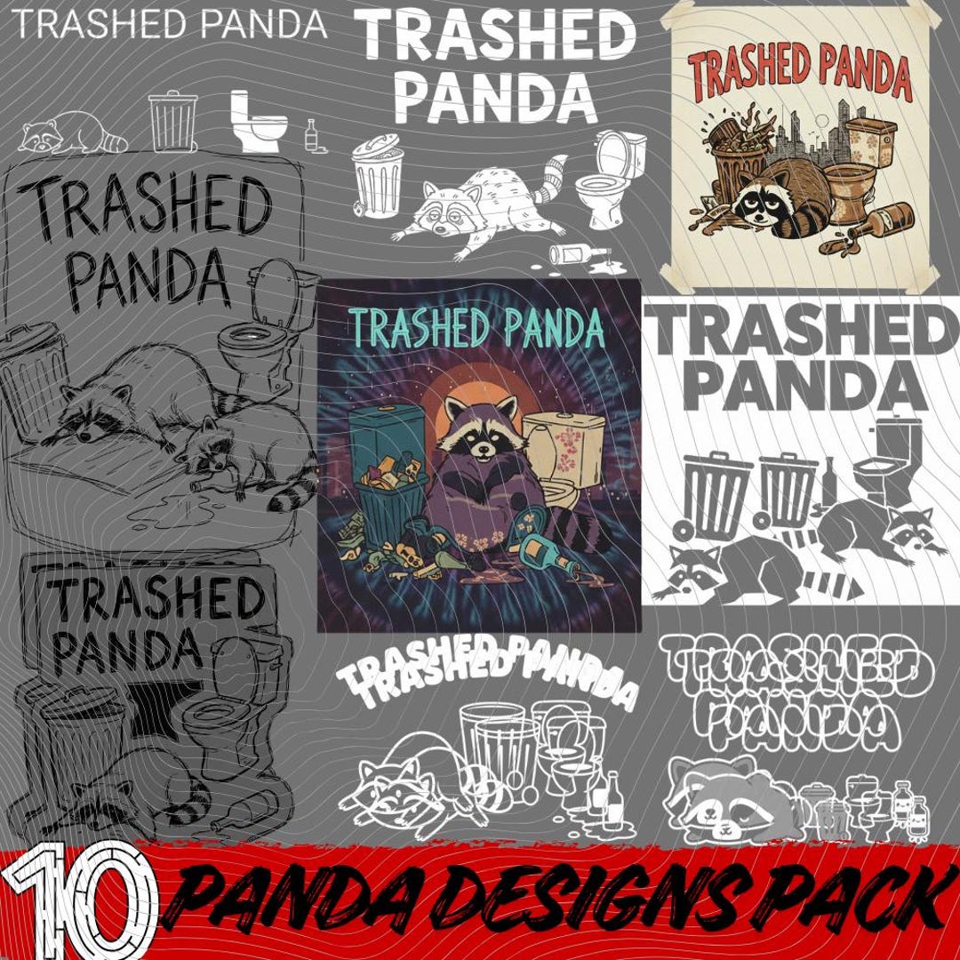 Trashed Panda Trashed Panda Raccoon PNG Bundle: Party Animal Humor Funny (digital ...