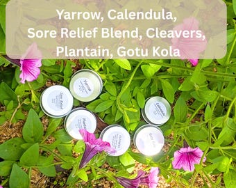 6 Herbal Salve Sample Kit, Skin Healing Balm, 0.5 oz Arnica, Yarrow Salve, calendula
