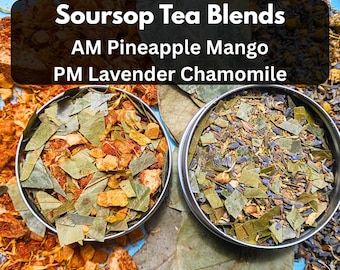 Soursop Tea Blends, AM Pineapple Mango, PM Lavender Chamomile