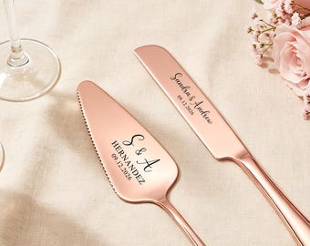 Cuchillo personalizado para cortar y servir pasteles, cuchillo grabado para servir, regalo para los novios, recuerdo de la ceremonia de boda, juego de repostería nupcial