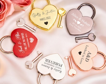 Custom Engraved Love Padlock Valentine's Day Gift Personalized Padlock with Key Anniversary Gift for Him Couple Gifts Honeymoon Travel Gift