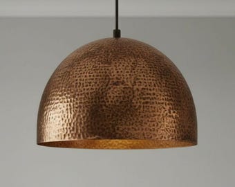 Rustieke gehamerde koperen koepelhanglamp - Lichtpunt keukeneiland - Koperen boerderijlamp