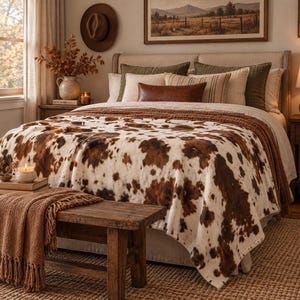 Cowhide Blanket | Brown 100% Polyester Velveteen with One-Sided Print