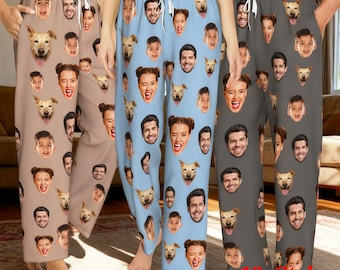 Calças de pijama personalizadas com fotos - Calças personalizadas com fotos para mulheres, homens e presentes para a família.