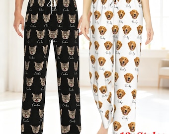 Personalized Face Pajama Pants with Name- Custom Pet Photo Gifts
