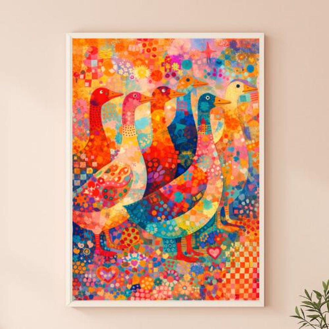 Colorful Abstract Goose Wall Art | Modern Mosaic Animal Print | Cute ...