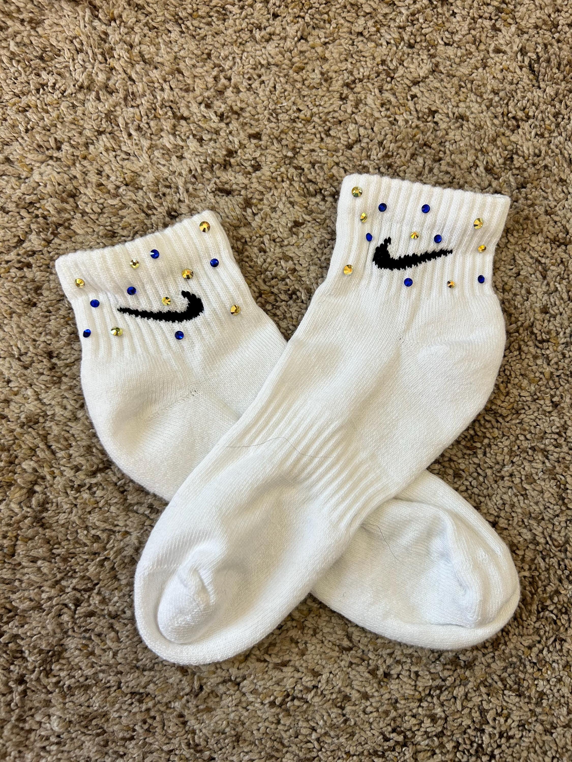 white nike socks with colored swoosh