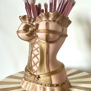 Grand pot corset – fait main - Rangement pinceaux maquillage & accessoires – Déco féminine originale – Idée cadeau
