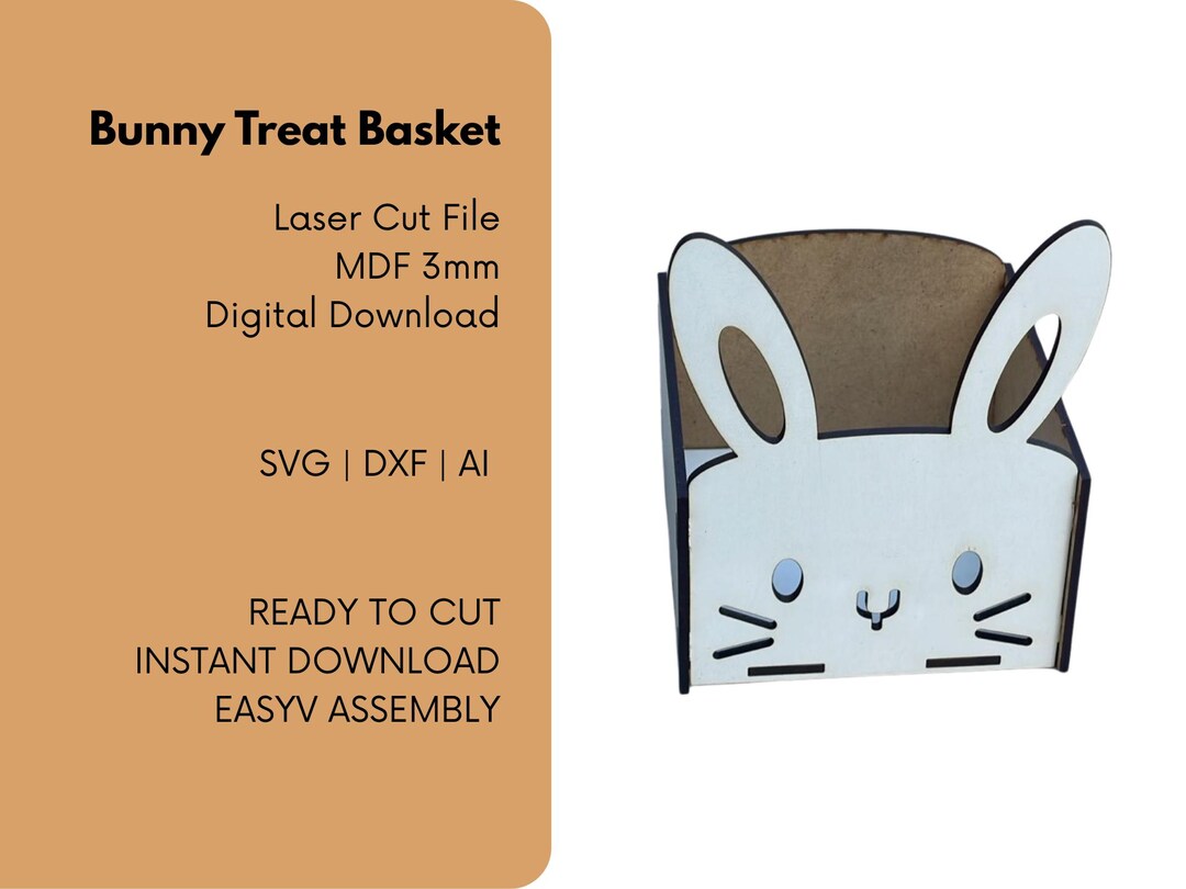 Small Easter Bunny Treat Box Laser Cut File | Mdf 3mm Bunny Basket ...