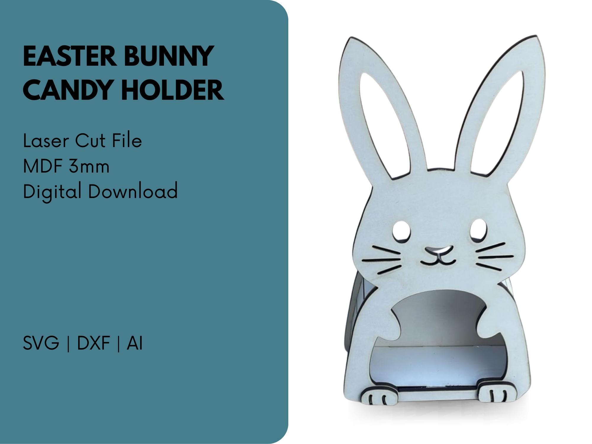 Easter Bunny Candy Holder Laser Cut File | Mdf 3mm Bunny Treat Box ...