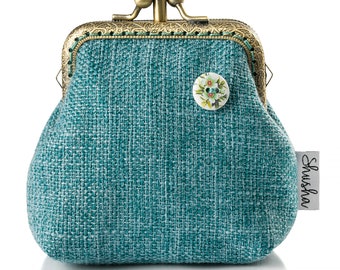 Vintage Teal Kiss Lock Coin Purse – Elegant Handmade Retro Wallet