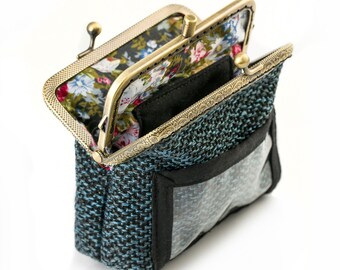 Handmade Kiss Lock Wallet, Fabric ID Badge Holder, Dual Coin Purse